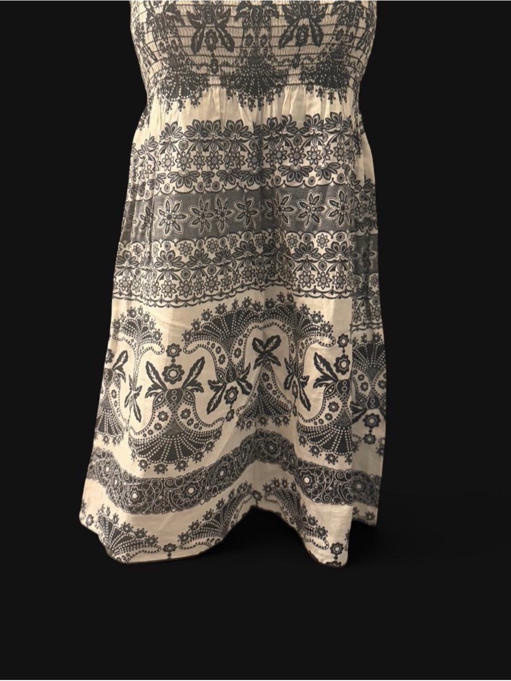 Espresso Cream and Black Maxi Skirt with Boho Floral Print